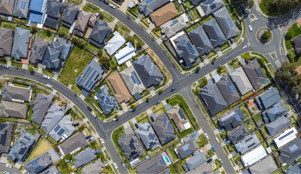 A birds eye view of a suburb